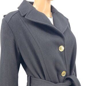 Michael Kors Black Wool-Blend Hooded Belted Coat Women's Medium